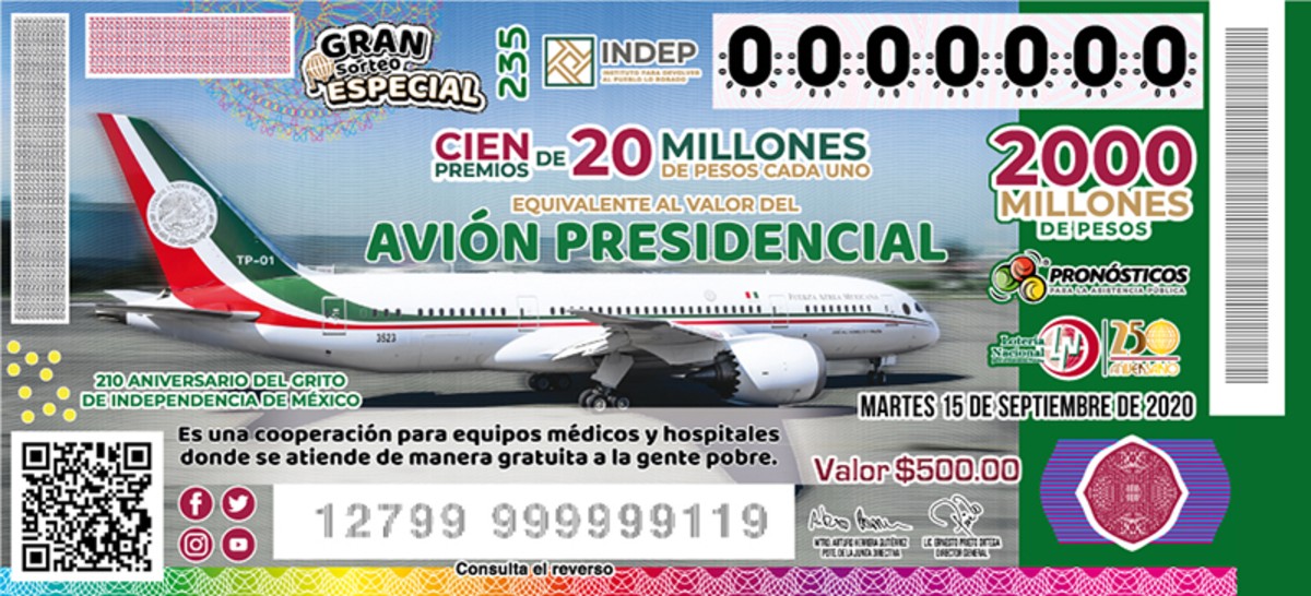 Boleto de Lotería. Avión presidencial